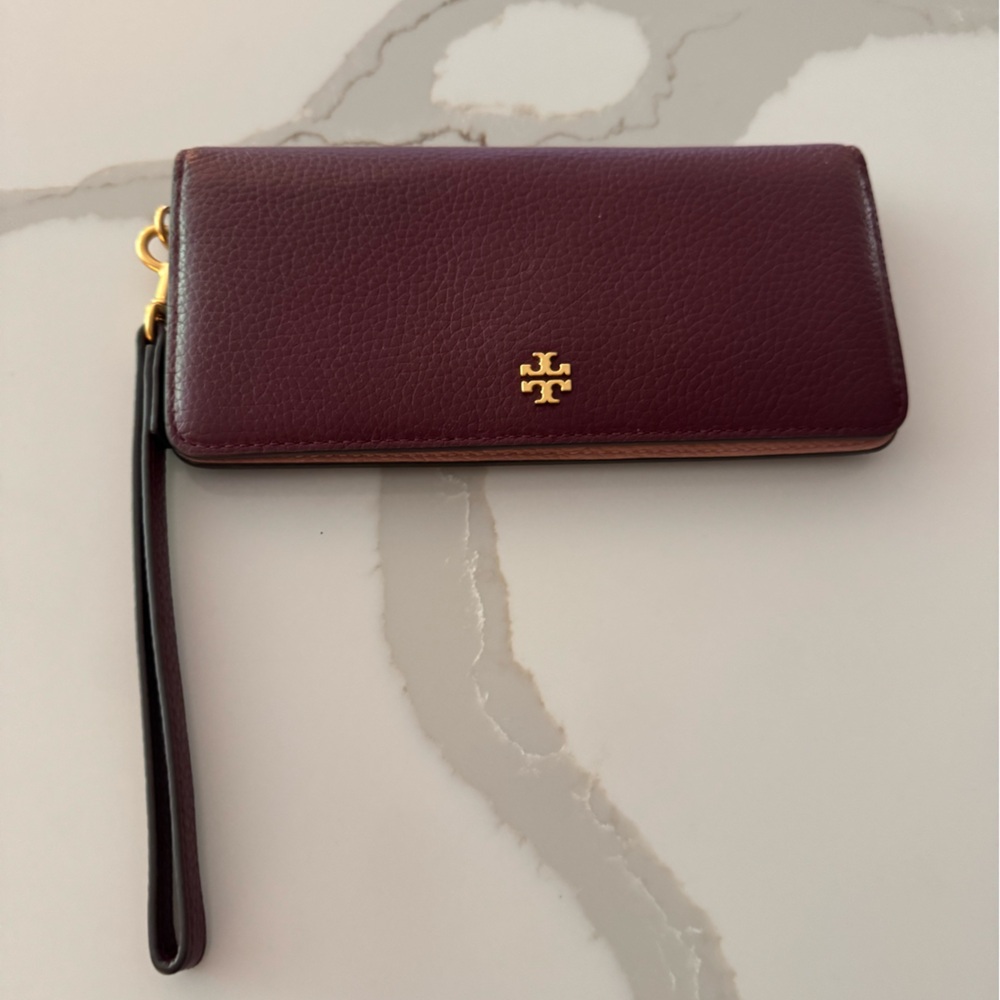 Tory Burch Deep Purple Wristlet with Gold Accent